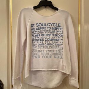 soul cycle white and blue sweatshirt